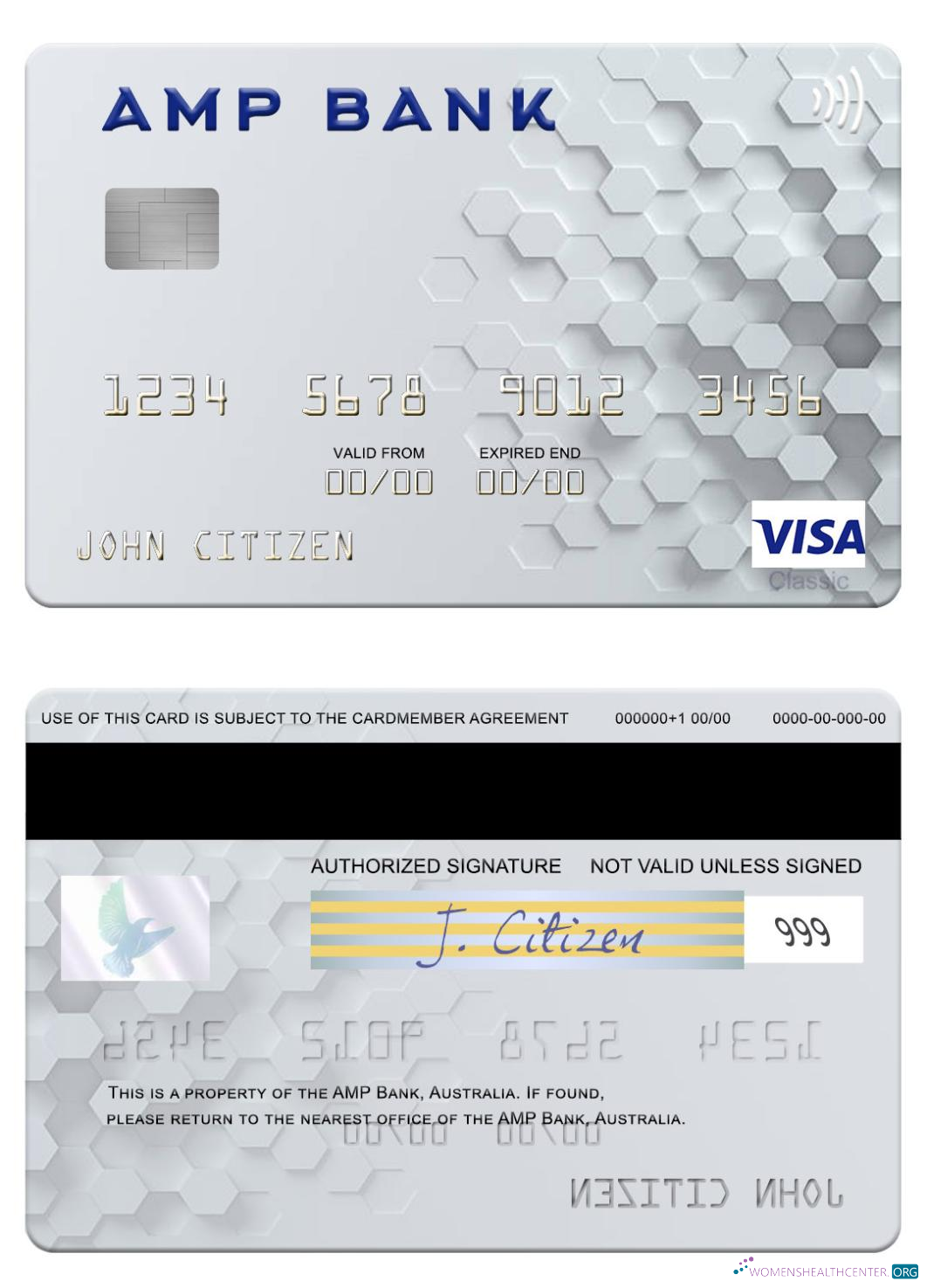 Download Australia AMP Bank visa card Photoshop template